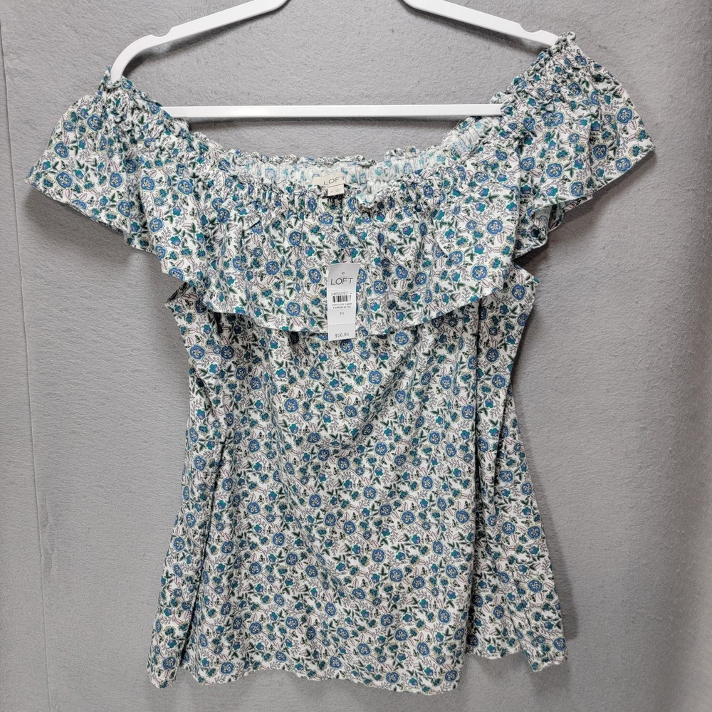 Loft Linen Ditsy Floral Shirt Women M Top Cottagecore Pullover Ruffle Sleeveless - Picture 3 of 13